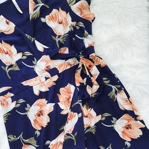 Plus size magnolia print maxi wrap dress